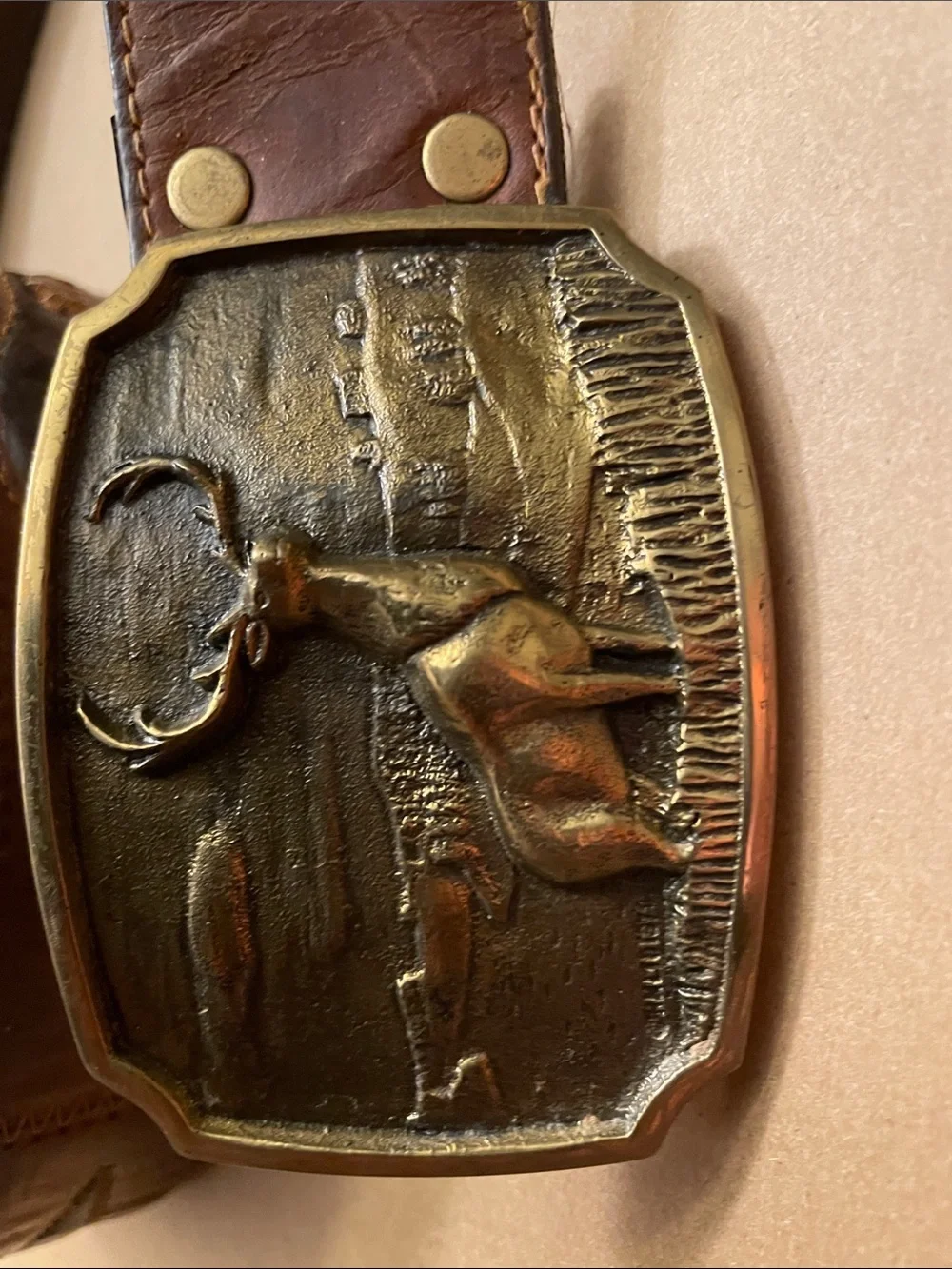 Handcrafted Brown Leather Men's Belt with Antler Buckle